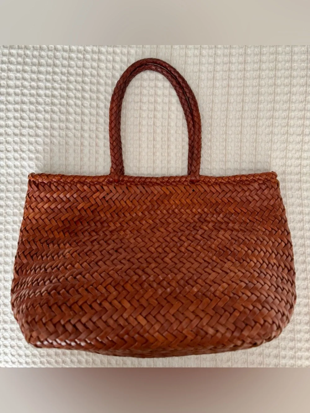 Dragon Diffusion Grace Basket Small Woven Buffalo Leather Tote / Tan - Picture 8 of 8
